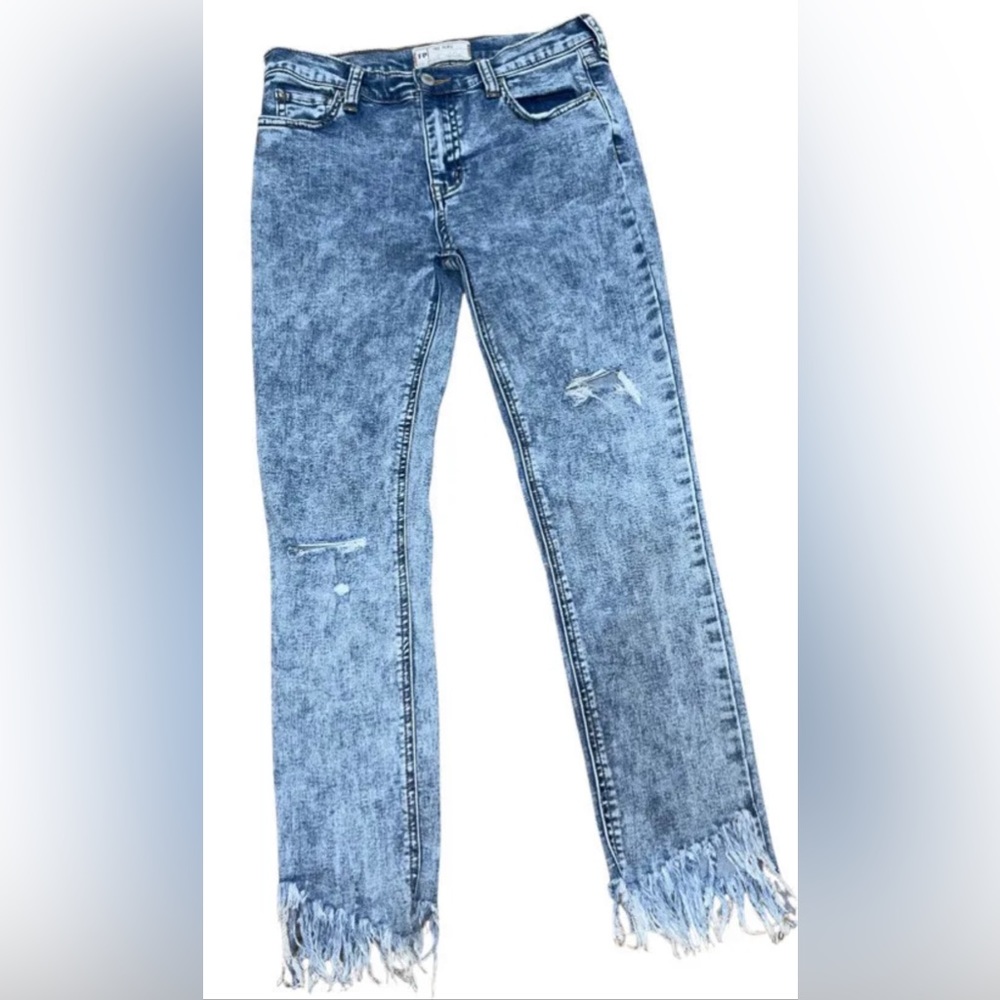 Free People Jeans Great Heights Frayed Destroyed Skinny Blue Sz 27